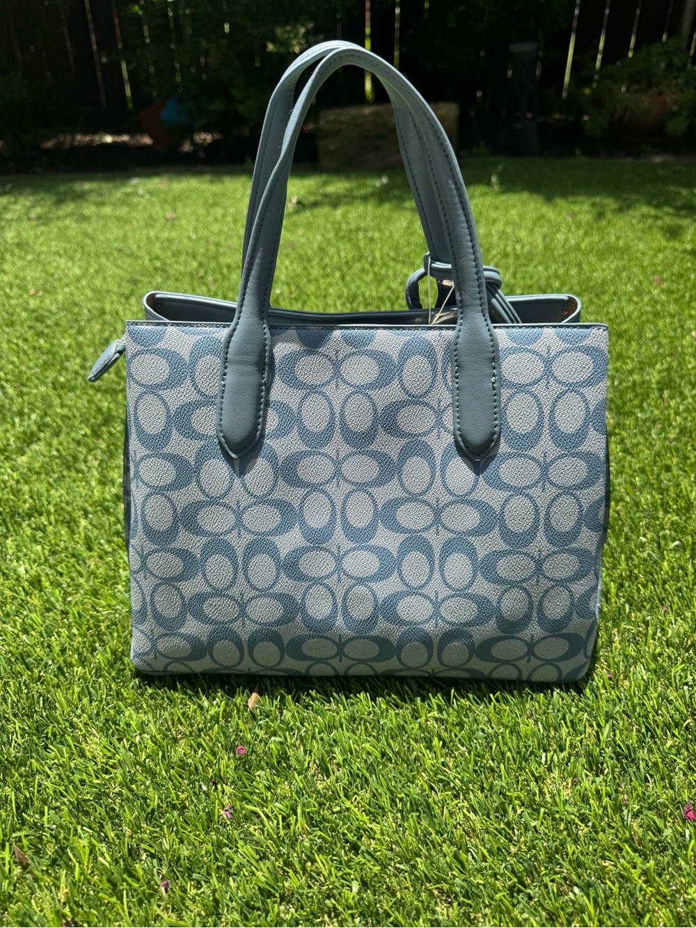 Signature Pattern Tote Bag in Light Blue